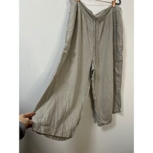 FLAX Linen Blend Cargo Pants Beige Cropped Wide Leg Drawstring Women's Size 1G